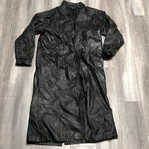 Black real Leather Trench Coat